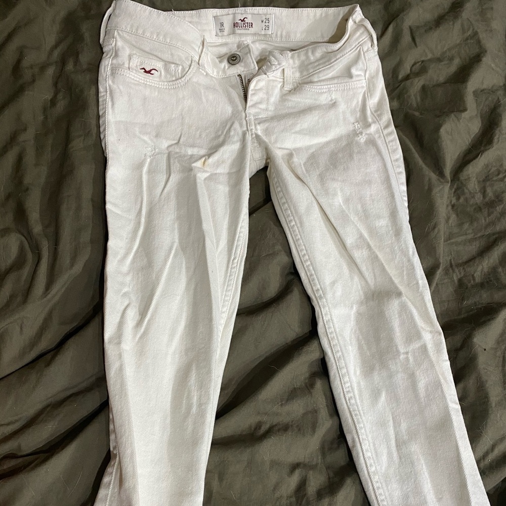 Hollister white zipper jeans